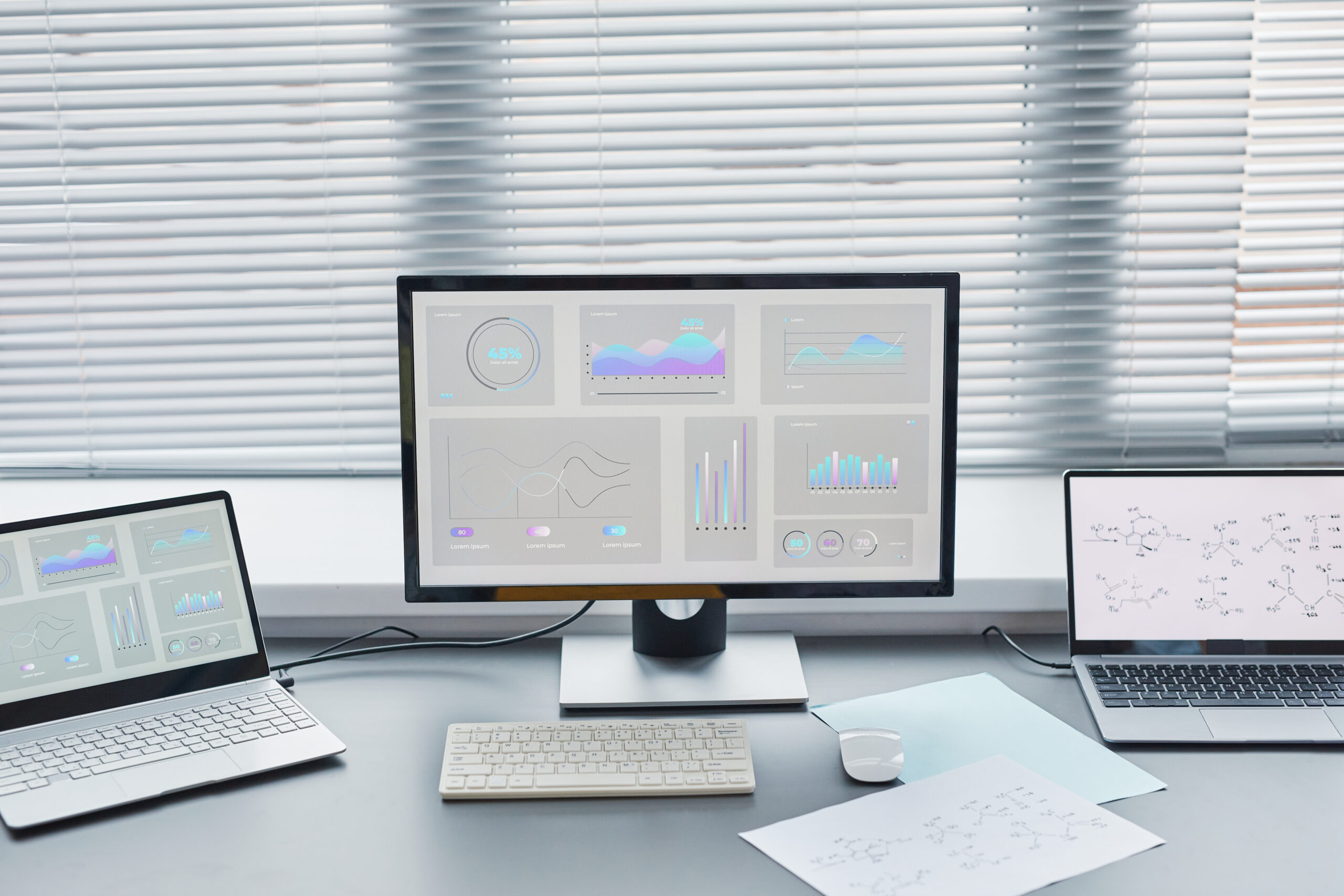 Computer with charts in the laboratory