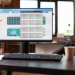 Stock market trade exchange on computer in startup space